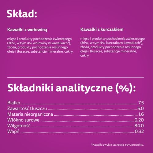 WHISKAS JUNIOR MOKRA KARMA DLA KOCIĄT WOŁOWINA KURCZAK W SOSIE 4 X 85 G na Arena.pl