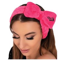 OPASKA KOSMETYCZNA DO WŁOSÓW RÓŻOWA NA GŁOWĘ ELASTYCZNA Z KOKARDĄ