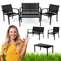 ZESTAW MEBLI OGRODOWYCH KOMPLET STÓŁ ŁAWKA 2 FOTELE METAL NA TARAS BALKON