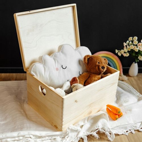 Pudełko drewniane z uchwytami w serca skrzynka do przechowywania 40x30x24cm na Arena.pl