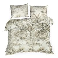 Pościel Nina 200x220 + 70x80 beżowo‑zielona w liście bawełna