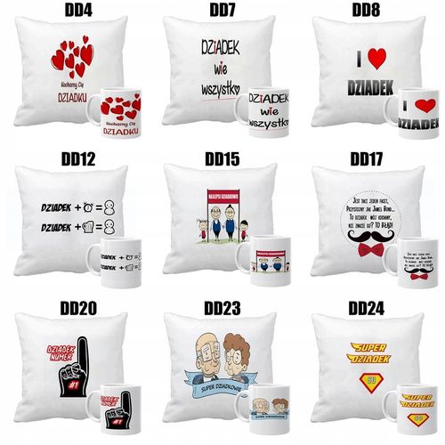 Zestaw 2 poduszki 2 kubki z nadrukiem prezent Dzień Dziadka i Babci wzory na Arena.pl