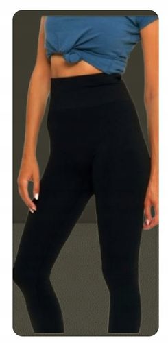 LEGGINSY z wysokim stanem spodnie z panelem czarne ELASTYCZNE 3/4XL na Arena.pl