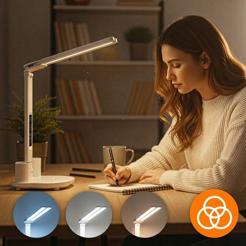 LAMPKA NA BIURKO LED PODWÓJNA BIURKOWA ZEGAR ORGANIZER TEMPERATURA na Arena.pl