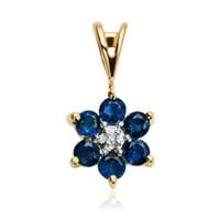 złoty wisiorek kwiatek - szafiry i brylant