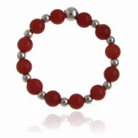 SREBRNY PIERŚCIONEK NA GUMCE GŁADKIE KULKI KULECZKI CZERWONE KORALIKI