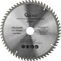 Geko tarcza do drewna 250x32 mm 60T z węglikiem spiekanym G78071