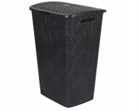 Rattanowy kosz na pranie bielizne łazienkowy z pokrywą 70 l duży czarny