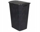 Rattanowy kosz na pranie bielizne łazienkowy z pokrywą 70 l duży czarny