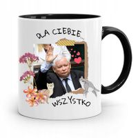 Kubek Czarny Śmieszny Pis Jarosław Kaczyński Z Nadrukiem Ze Zdjęciem