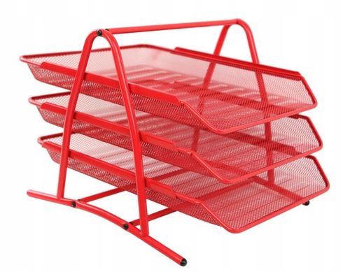 Organizer z szufladami półka na dokumenty metal 3 poziomowa Net czerwona na Arena.pl