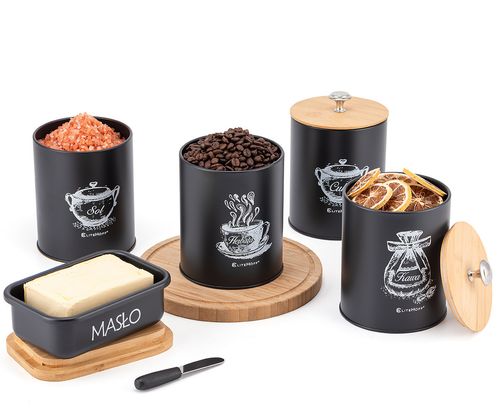 zestaw 4 pojemników kuchennych i maselniczka e-6055 na Arena.pl