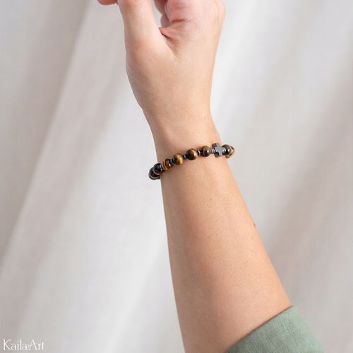 BRANSOLETKA Z KRZYŻEM RÓŻANIEC MĘSKA ŚW. BENEDYKT TYGRYSIE OKO HEMATYT na Arena.pl