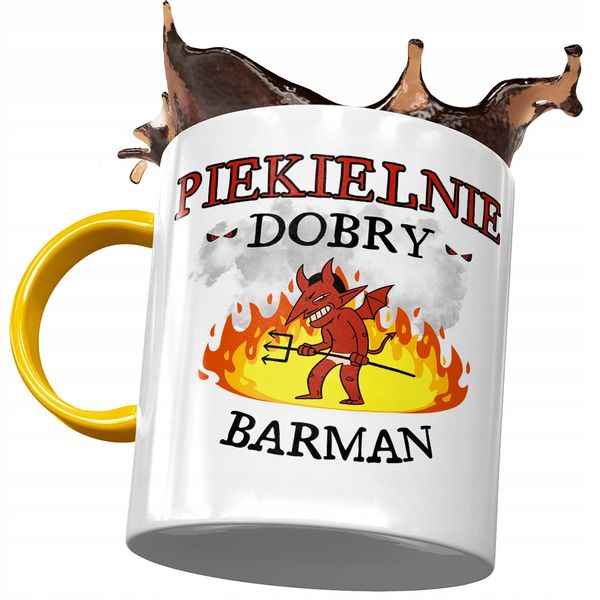 Kubek Żółty Dla Barmana Piekielnie Dobry Barman Z Nadrukiem Ze Zdjęciem zdjęcie 1