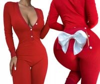 PIŻAMA Damska Z KLAPKĄ NA PUPIE Prezent KOKARDA Czerwona S