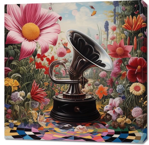 Obraz 90x90cm Gramofon w Kwiatach zdjęcie 1