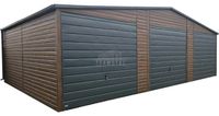 Garaż blaszany 10,5x6m 3x Brama uchylna drzwi drewnopodobny rynny TS877
