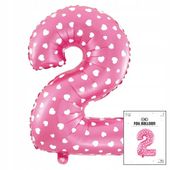 BALON FOLIOWY CYFRĄ CYFERKA 2 RÓŻOWA W KROPKI NA IMPREZE URODZINOWĄ 40cm