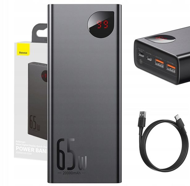 BASEUS POWERBANK 20000MAH 2X USB 1X USB-C PD QC 3.0 65W LED CERTYFIKAT CE zdjęcie 1