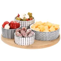 Miseczki porcelanowe zestaw do przekąsek przystawek tapas na bambusowej tacy 5 elementów