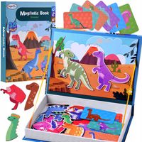 KSIĄŻKA MAGNETYCZNA EDUKACYJNA PUZZLE UKŁADANKA KLOCKI DINOZAURY ZESTAW