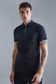 CZARNA DZIANINOWA KOSZULKA POLO ZAMEK KOŁNIERZYK KRÓTKI RĘKAW SLIM BOOHOO M