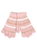 Rękawiczki dziewczęce pięciopalczaste różowe w paski 12 YOCLUB