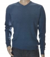 Sweter męski wełniany w szpic serek z wełny niegryzący XXL 2XL indygo jasny