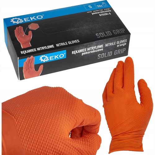 Rękawice nitrylowe GEKO Solid Grip pomarańczowe S 50 szt. na Arena.pl