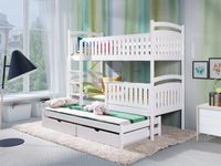Łóżko ZOSIA piętrowe drewniane trzyosobowe BIAŁE 80x200 dla dzieci materace