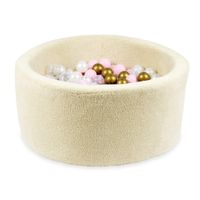 Suchy basen 90x40 Teddy beżowy z piłeczkami 300 szt.(stare złoto, jasnoróżowe, przezroczyste, perłowe)