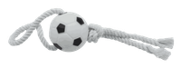 Zabawka dla psa winylowa piłka soccer na sznurku z piszczałką 35cm