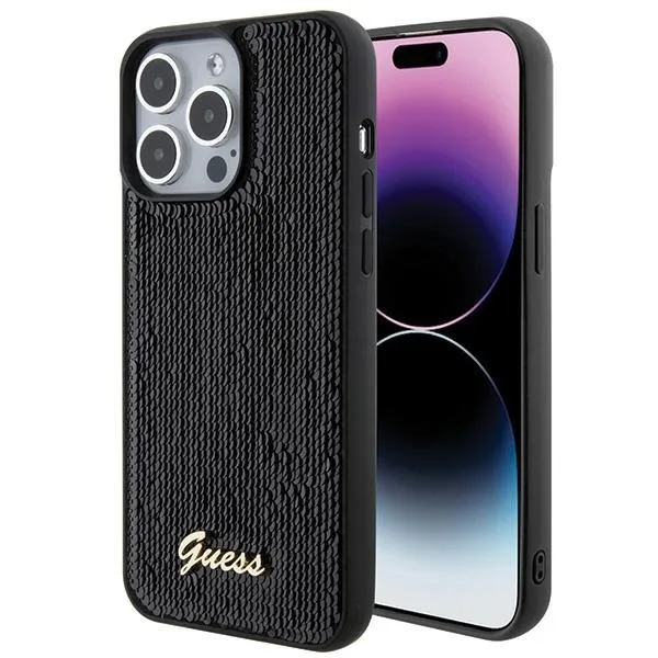 Etui Guess Sequin Script Metal na iPhone 15 Pro Max - czarne zdjęcie 1