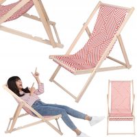 LEŻAK PLAŻOWY OGRODOWY KEMPINGOWY SKŁADANY DREWNIANY FEZ KORALOWY