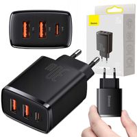 BASEUS SZYBKA ŁADOWARKA SIECIOWA KOSTKA 2x USB USB C 30W MOCNY ZASILACZ 3A