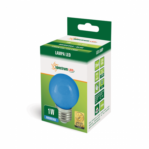Żarówka LED PCV kulka E27 1W NIEBIESKA SPECTRUM na Arena.pl