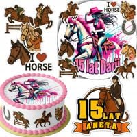 ZESTAW OPŁATEK NA TORT 20CM + 16 POSTACI - JAZDA KONNO KOŃ + IMIĘ 15CM 18CM