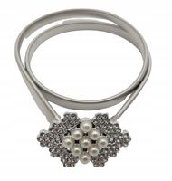 Pasek damski sprężynka srebrny perełki i cyrkonie