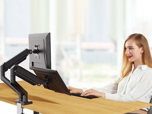 Regulowany PODWÓJNY Uchwyt Biurkowy do Monitora WIESZAK DWA Monitory 13-32" na Arena.pl