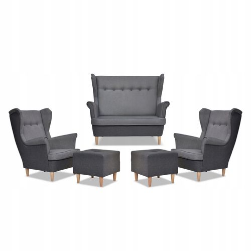 Zestaw wypoczynkowy ARI DUO sofa fotele pufy  szaro - szary na Arena.pl