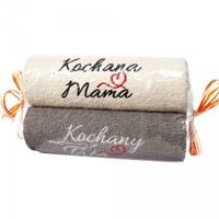 ręczniki ecru i szary cukierek z haftem "kochana mama kochany tata "