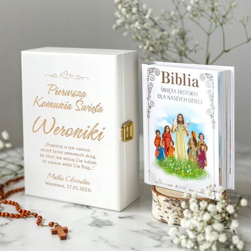 BIBLIA NA KOMUNIĘ PAMIĄTKA PIERWSZEJ KOMUNII ŚWIĘTEJ PREZENT NA KOMUNIĘ na Arena.pl
