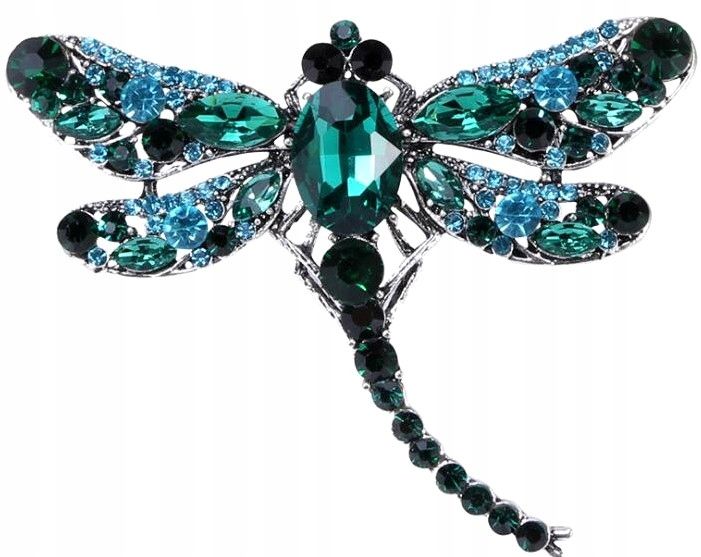 WAŻKA Broszka z cyrkoniami owad pin retro boho F68_B_Zielony zdjęcie 4