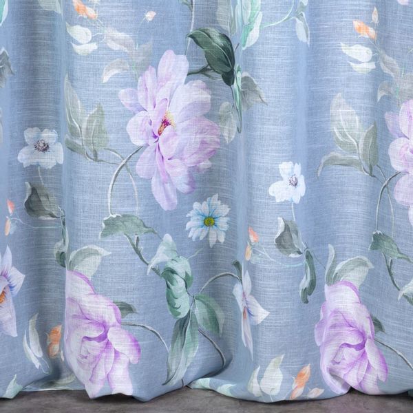 Zasłona gotowa na przelotkach FLORA 140x250 niebieska w kwiaty zdjęcie 8
