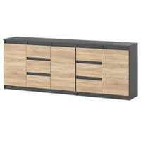 Komoda Wysoka Z 6 Szufladami 200cm Pojemna Szafka Szara Mat Dąb Sonoma