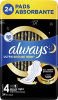 ALWAYS ULTRA SECURE NIGHT PODPASKI HIGIENICZNE ZAPACHOWE NIGHT 24 SZT