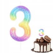 ŚWIECZKA URODZINOWA CYFERKA 3 KOLOROWA METALICZNA NA IMPREZĘ URODZINOWĄ
