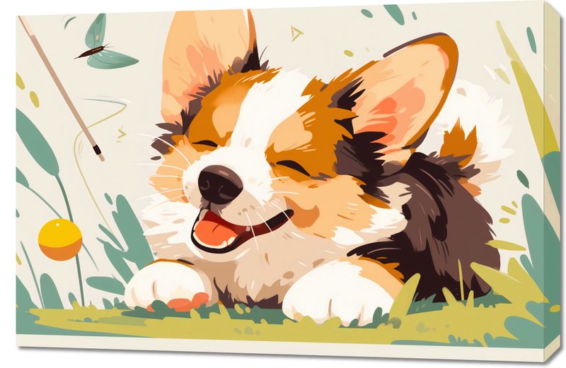 Obraz 90x60cm Beztroski Corgi zdjęcie 1