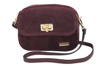 Mała zamszowa listonoszka ze złotym zapięciem - Bordowa