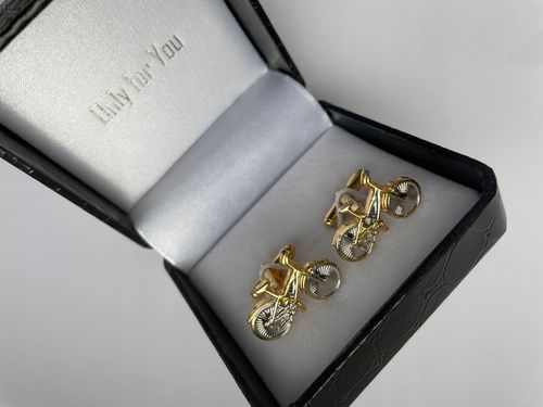 Spinki do mankietów EXC Srebrny Rower Pozłacany w Szkatułce Etui na Prezent na Arena.pl